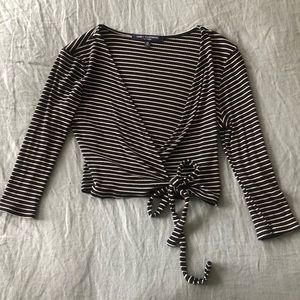 Black and White Striped Wrap Crop Top